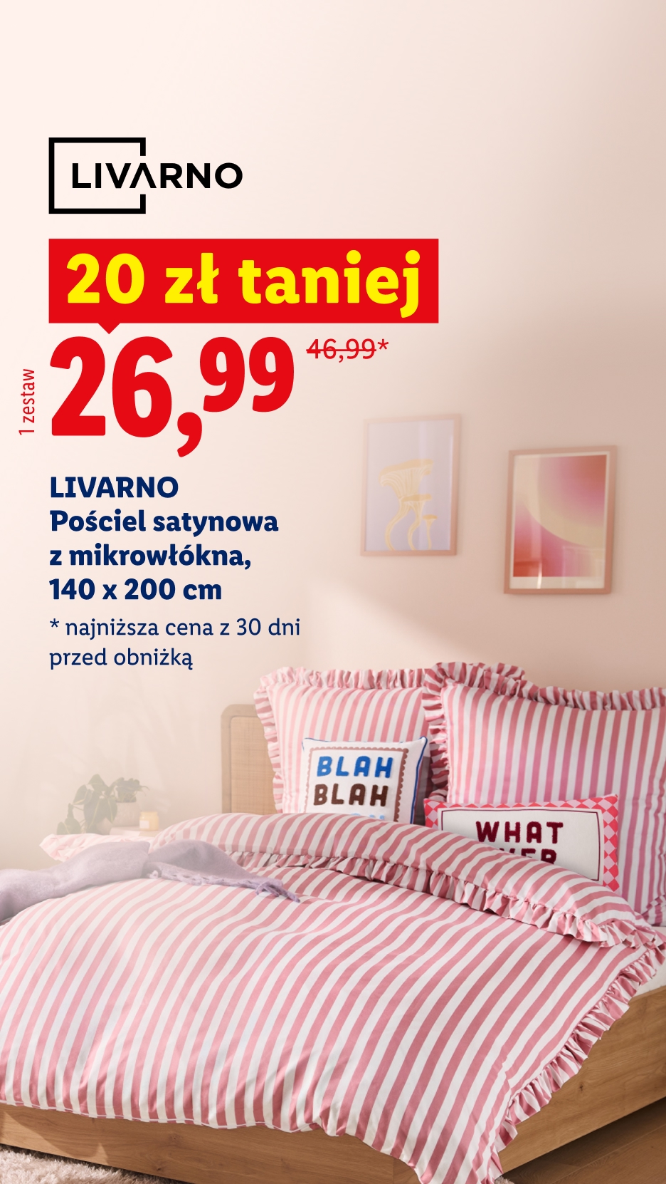 Livarno Pościel satynowa z mikrowłókna, 140 x 200 cm 20 zł taniej 26,99 zamiast 46,99 zł najniższa cena z 30 dni przed promocją