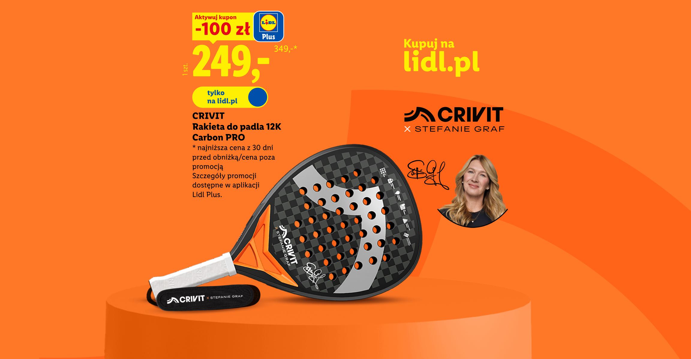 CRIVIT Rakieta do padla 12K Carbon PRO 100 zł taniej 249 zł zamist 349 zł najnizsza cena z 30 dni przed obniżką kupuj na lidl.pl