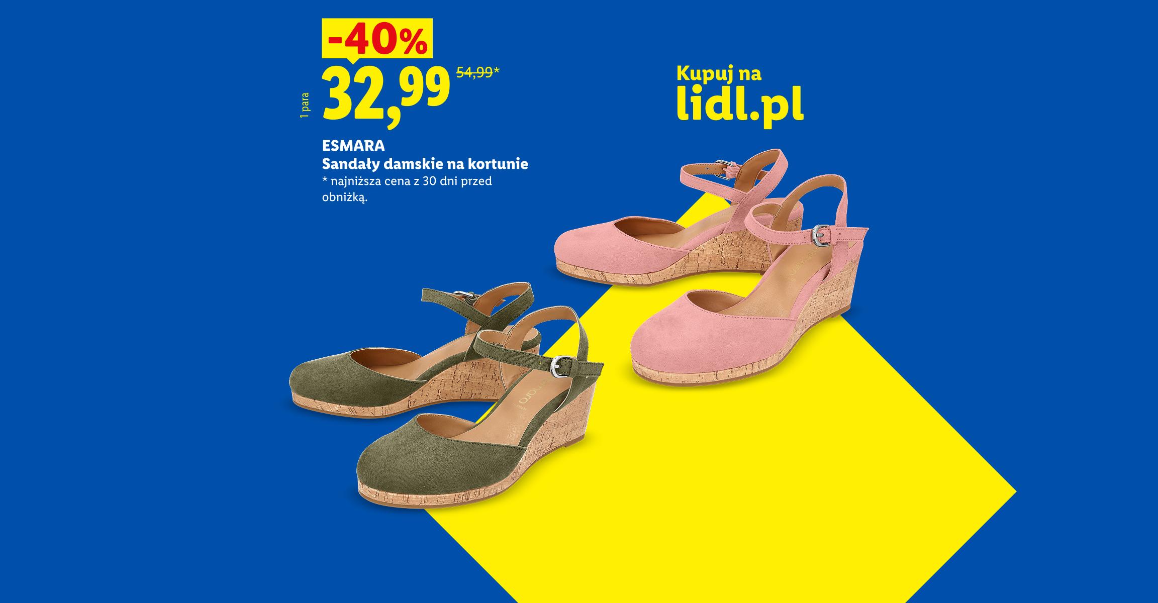 ESMARA Sandały na koturnie damskie 40% taniej 32,99 zł zamiast 54,99 zł najniższa cena z 30 dni przed obniżką Kupuj na lidl.pl 