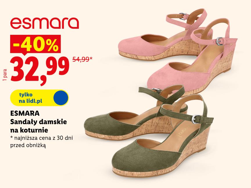 ESMARA Sandały na koturnie damskie 40% taniej 32,99 zł zamiast 54,99 zł najniższa cena z 30 dni przed obniżką tylko na lidl.pl 
