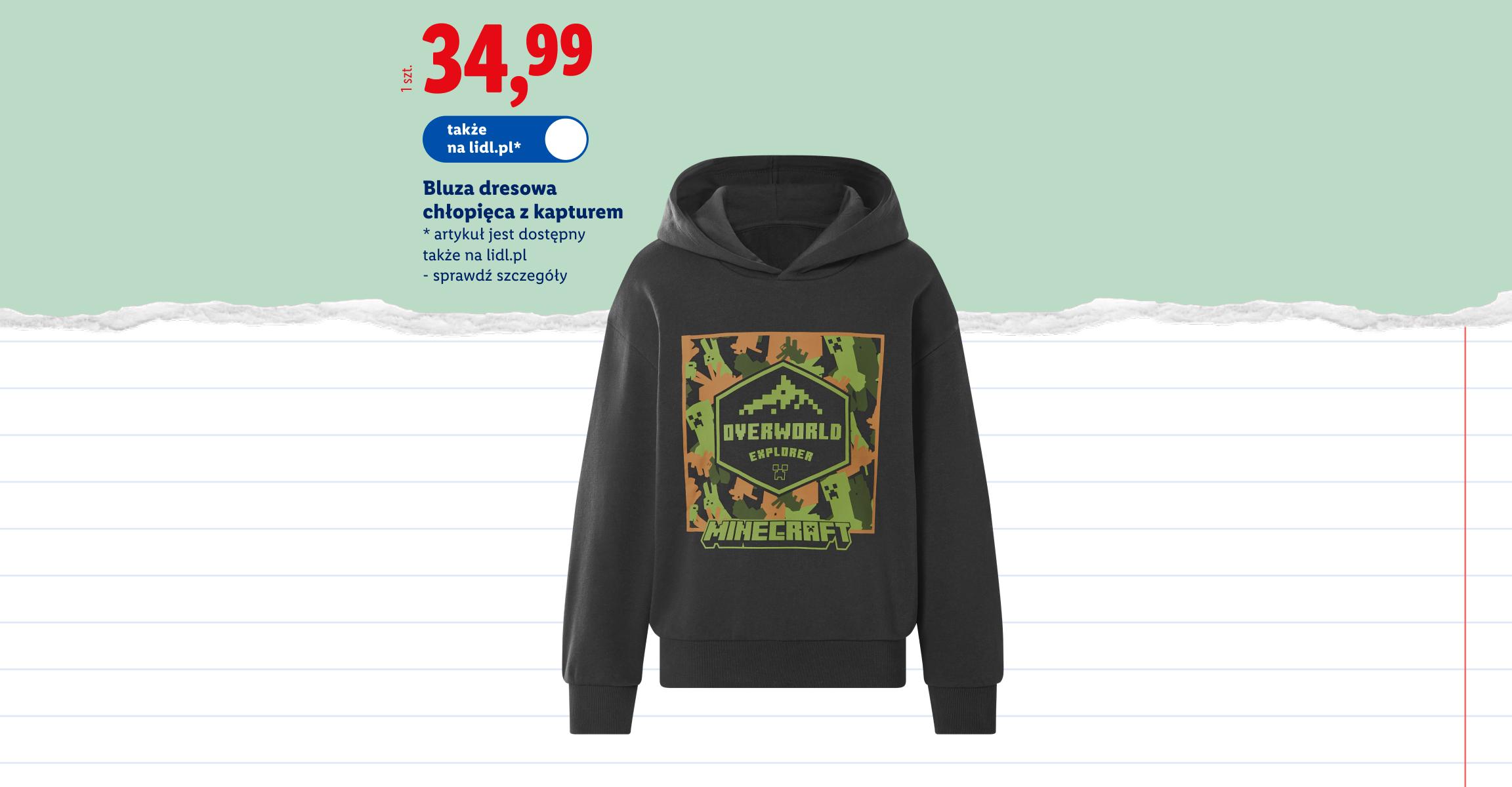 Jeszcze więcej oszczędności. To się opłaca. Bluza dresowa chłopięca z kapturem w cenie 34,99. Także na lidl.pl 