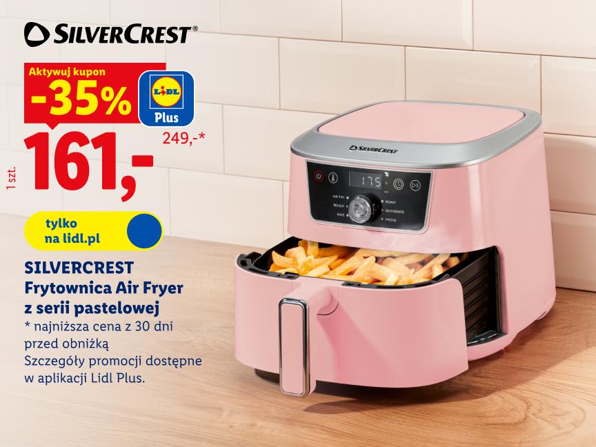 Silvercrest Frytkownica Air Fryer z pastelowej serii 35% taniej z kuponem w aplikacji lidl plus 161 zł zamiast 249 zł  najniższa cena z 30 dni przed promocją/cena poza promocją tylko na lidl.pl