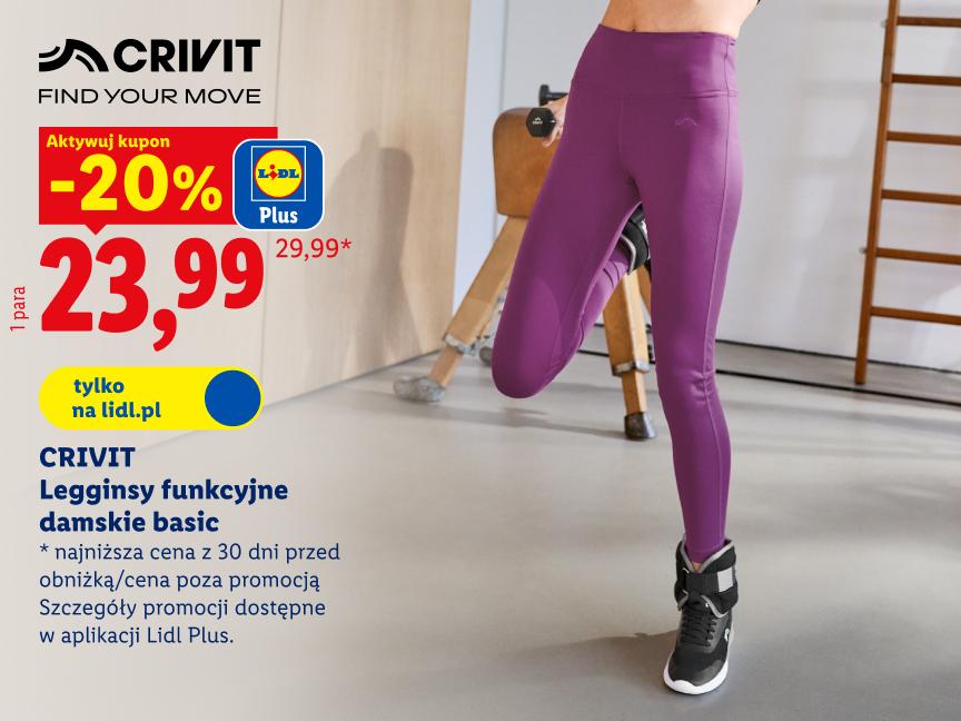 CRIVIT Legginsy funkcyjne damskie basic 20% taniej z kuponem w aplikacji lidl plus 23,99 zł zamiast 29,99 zł najniższa cena z 30 dni przed obniżką/ cena poza promocją kupuj na lidl.pl