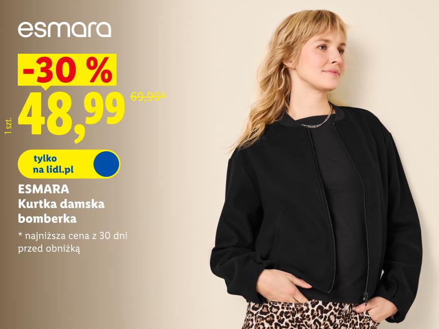 ESMARA Kurtka damska bomberka 30% taniej 48,99 zł zamiast 69,99 zł najniższa cena z 30 dni przed obniżką tylko na lidl.pl
