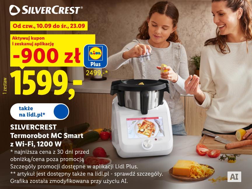 SILVERCREST Termorobot MC Smart z Wi-Fi, 1200 W 900 zł taniej z kuponem w aplikacji lidl plus 1599 zł zamiast 2499 zł najniższa cena z 30 dni przed obniżką/cena poza promocją także na lidl.pl Ai