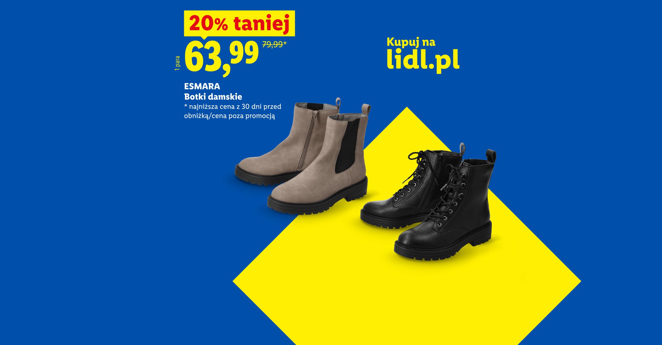 ESMARA Botki damskie 20% taniej 63,99 zł zamiast 79,99 zł najniższa cena z 30 dni przed obniżką/cena poza promocją kupuj na lidl.pl