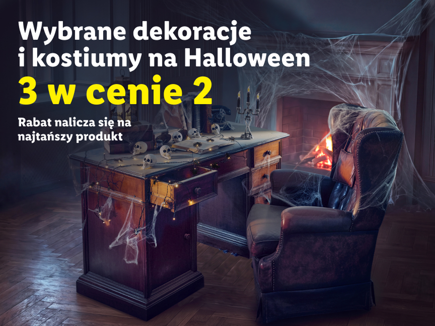 Wybrane dekoracje i kostiumy na Halloween 3 w cenie 2 Rabta nalicza się za najtańszy produkt Kupuj na lidl.pl Grafika zmodyfikowana przy użyciu ai