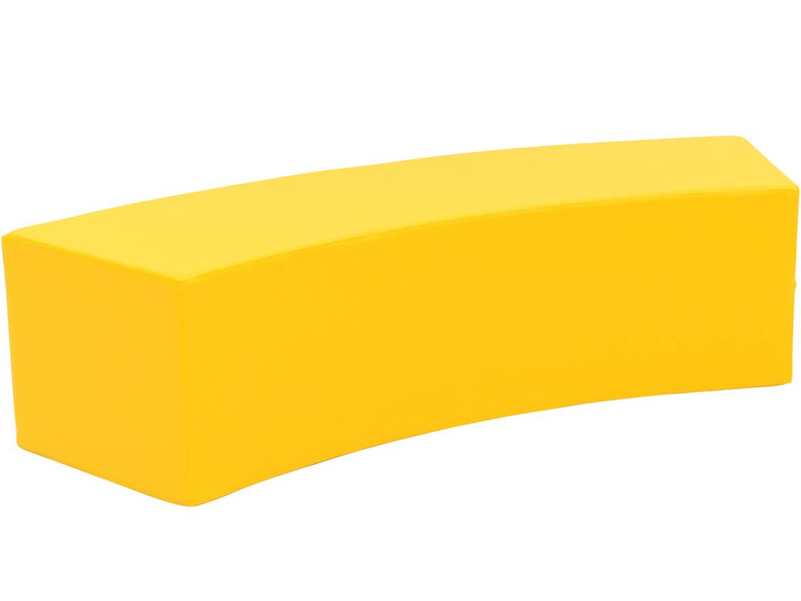 Żółta, zakrzywiona ławka modułowa na białym tle.