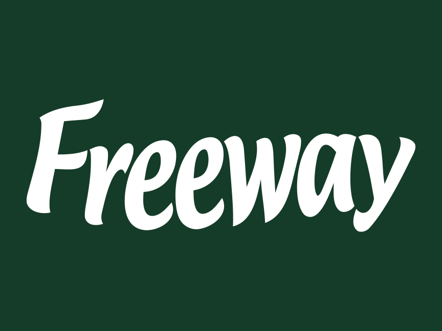 Napis „Freeway” w kolorze białym na ciemnozielonym tle.