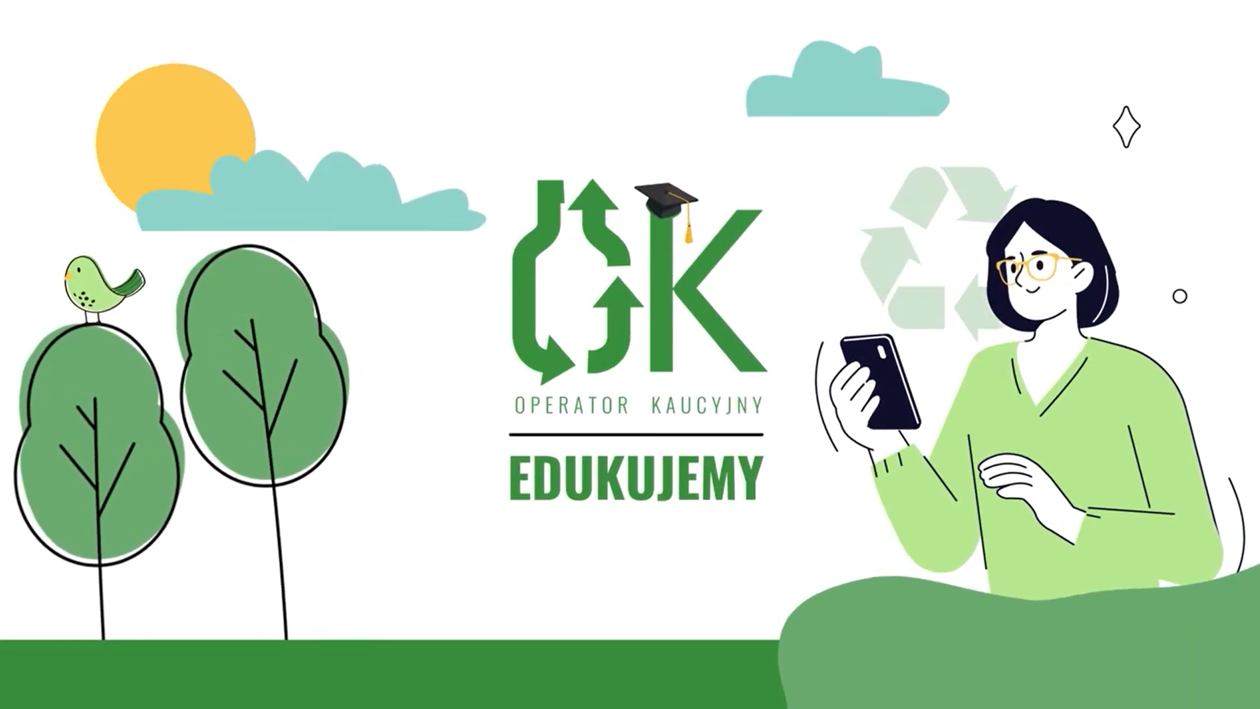Ilustracja edukacyjna o recyklingu z logo 'CSK Operator Kaucji' i hasłem 'EDUKUJEMY'.